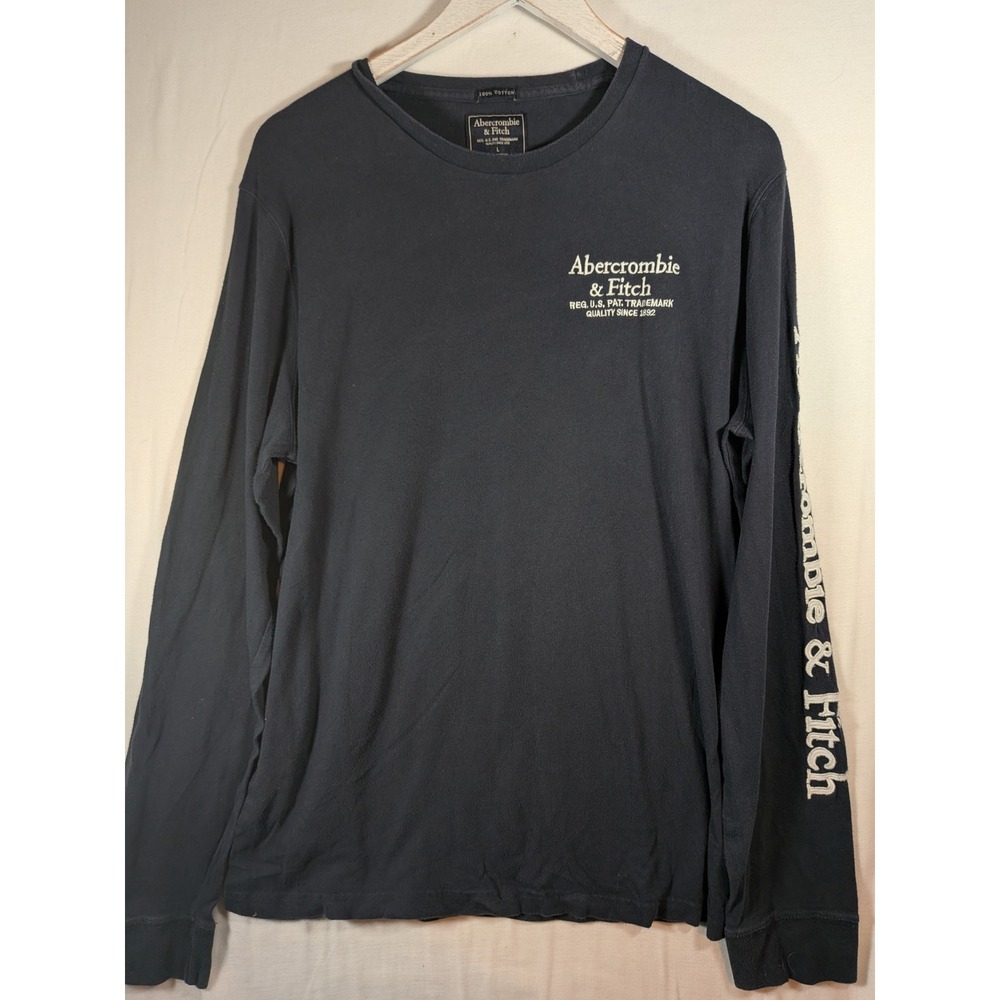 Abercrombie & Fitch Mens Long Sleeve Logo Graphic T-Shirt Navy Blue Large L